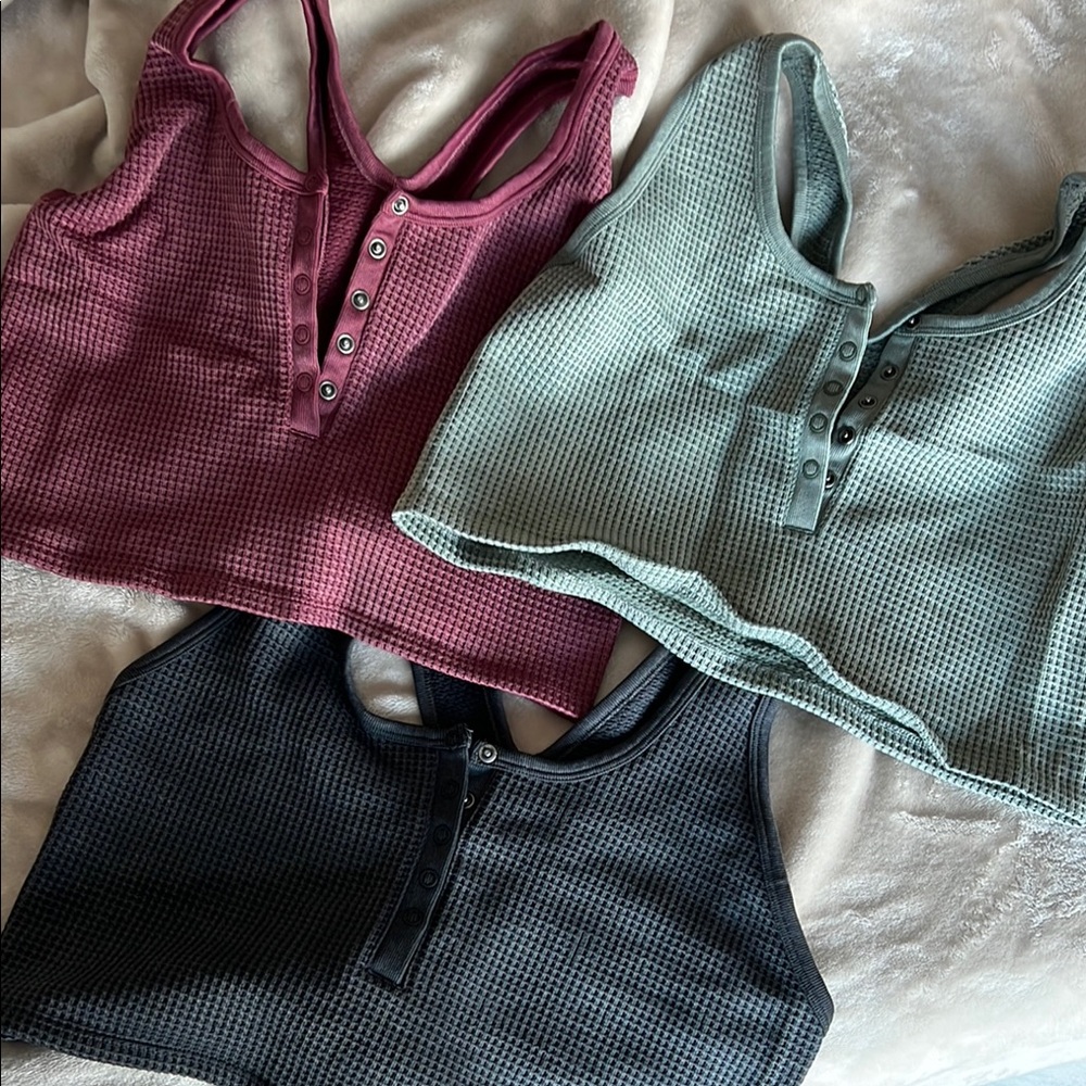 Aerie Waffle Knit Bras in Pink, Green, and Black